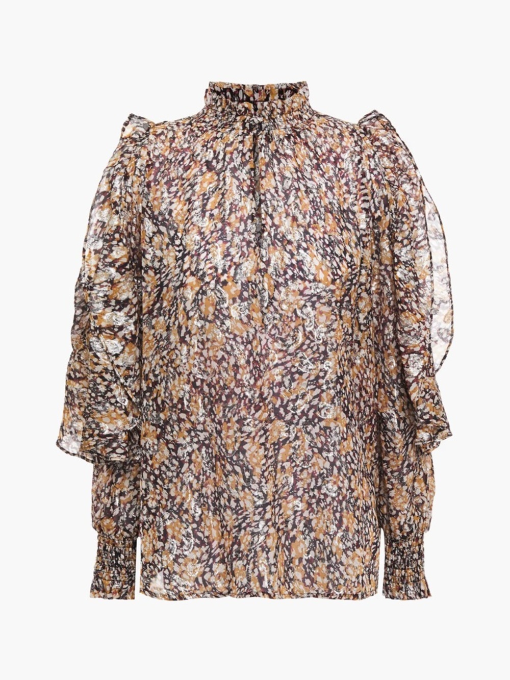 NWT Maje Metallic Fil Coupé Cold Shoulder Blouse Size L Statement Top retail 340